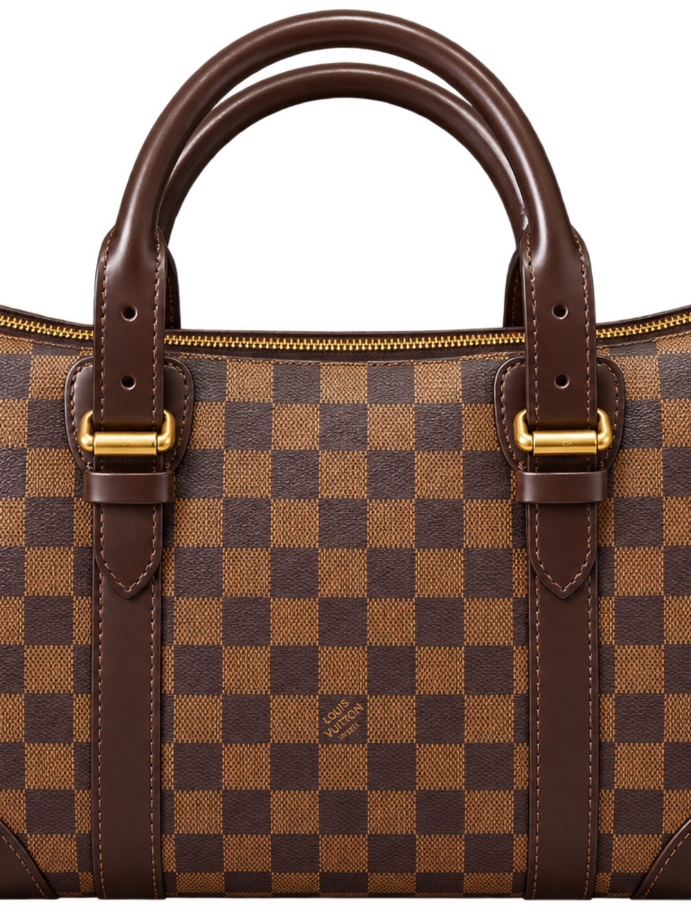 Louis Vuitton Berkeley Brown Damier Ebene Leather Satchel with Gold Plaque Purse - Picture 2 of 6